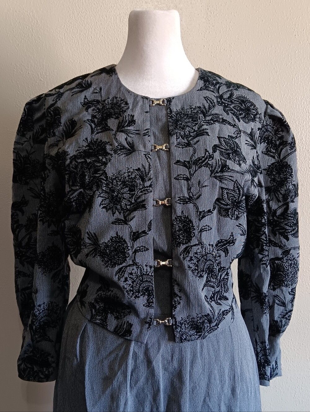 Vintage Academia Miss Dorby Velvet Burnout Black & Gray Maxi Dress Womens Sz 8 - Picture 2 of 13